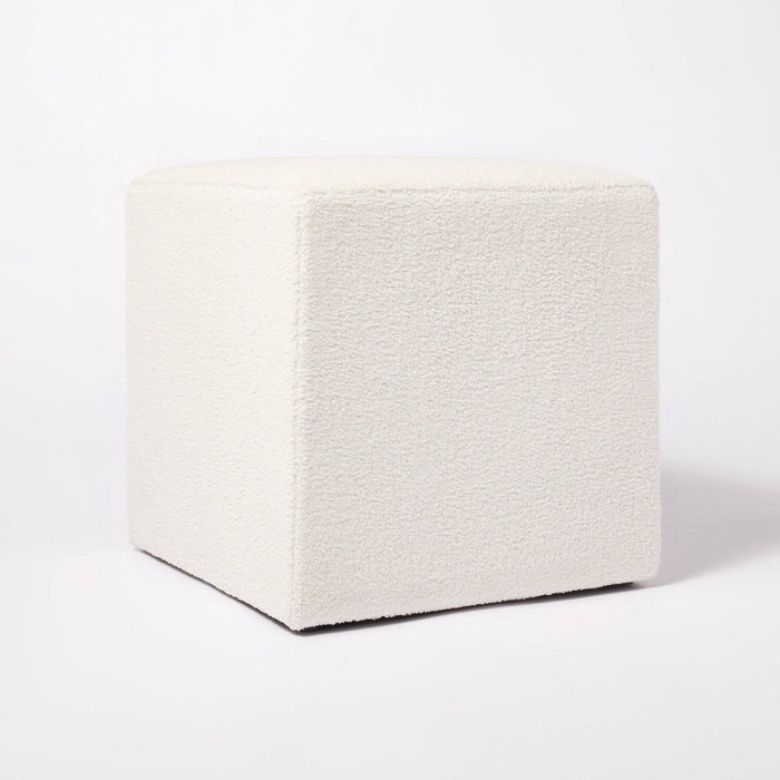 Lynwood Square Upholstered Cube Cream Boucle - Threshold designed with Studio McGee