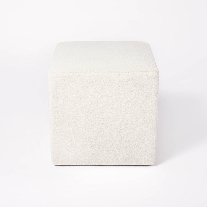 Lynwood Square Upholstered Cube Cream Boucle - Threshold designed with Studio McGee