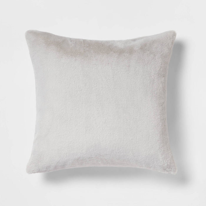 Oversized Faux Rabbit Fur Square Throw Pillow Gray - Threshold (LOCAL PICKUP ONLY)