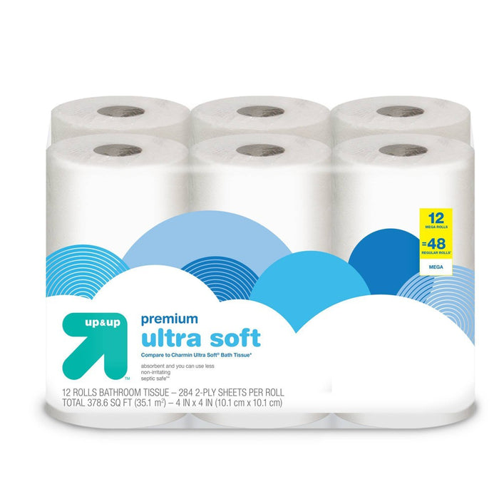 Premium Ultra Soft Toilet Paper - 12 Mega Rolls - up & up