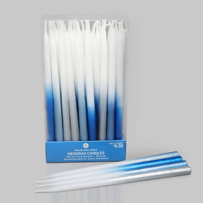 45ct 5.75" Hanukkah Menorah Candles Blue White & Silver Ombre