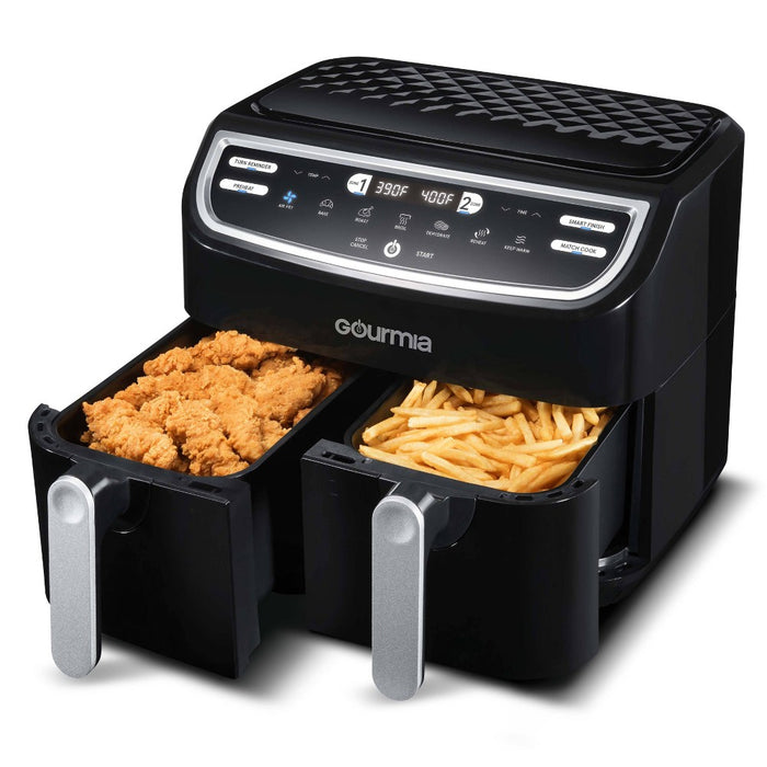 Gourmia 9-Quart Dual Basket Digital Air Fryer, with 7 Functions, Smart Finish and Match Cook