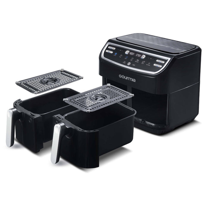 Gourmia 9-Quart Dual Basket Digital Air Fryer, with 7 Functions, Smart Finish and Match Cook