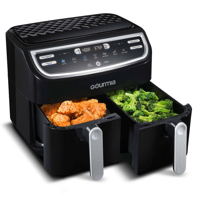 Gourmia 9-Quart Dual Basket Digital Air Fryer, with 7 Functions, Smart Finish and Match Cook