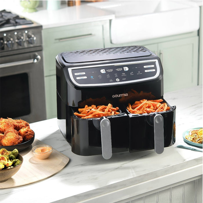 Gourmia 9-Quart Dual Basket Digital Air Fryer, with 7 Functions, Smart Finish and Match Cook