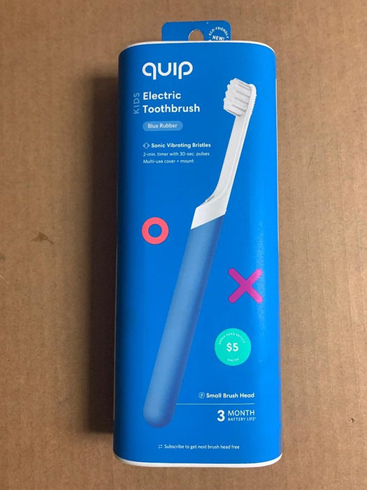 quip Rubber Kids Electric Toothbrush Kit - 2-Minute Timer + Travel Case - Blue