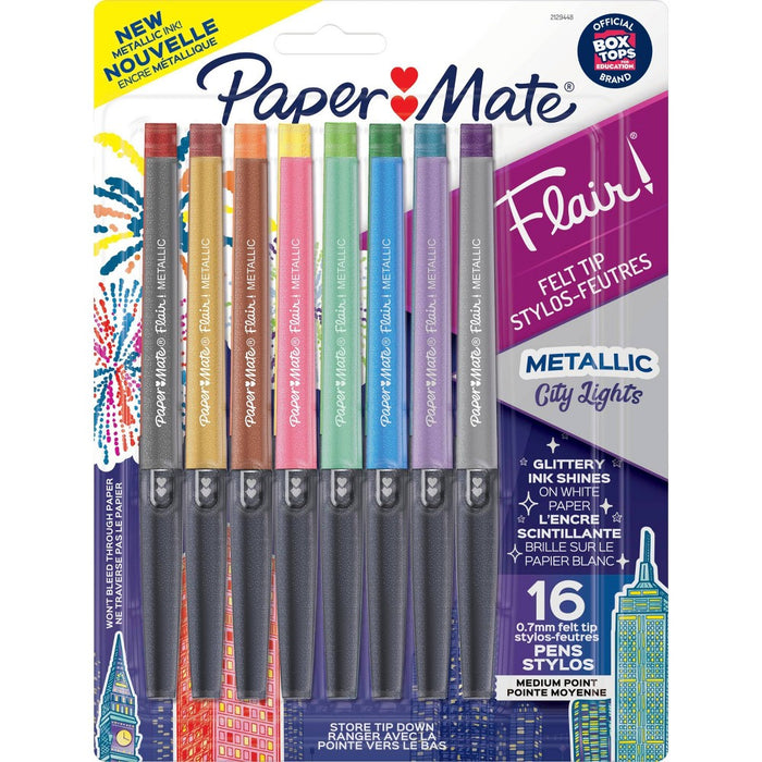 Paper Mate Flair City Lights 16pk Felt Pens 0.7mm Medium Tip Metallic Multicolored6