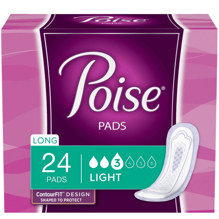 Poise Incontinence Fragrance Free Pads - Light Absorbency - Long Length - 24ct
