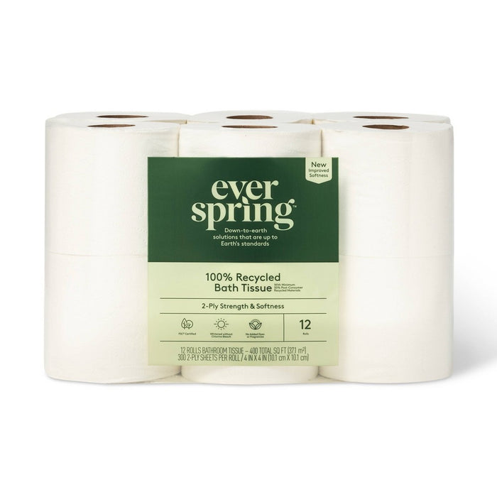 100% Recycled Toilet Paper Rolls - 12ct - Everspring™