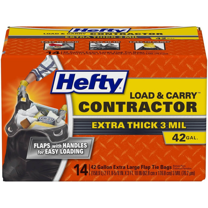 Hefty Contractor Load & Carry Extra Large Flap Tie Trash Bags - 42 Gallon - 14ct
