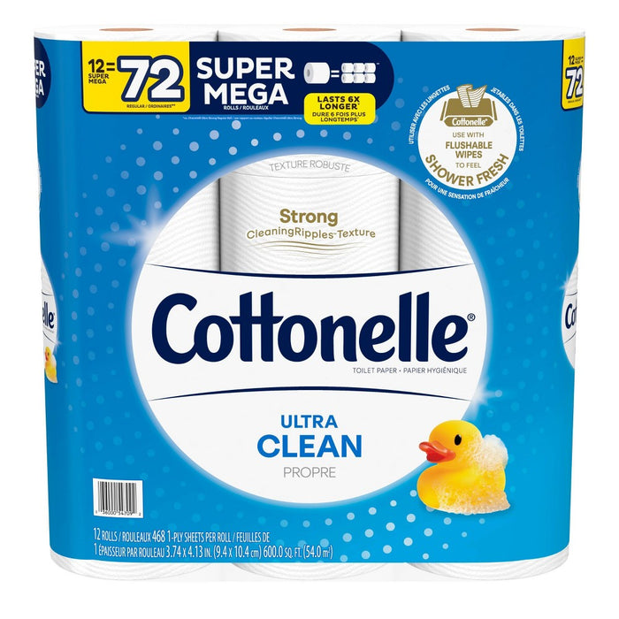 Cottonelle Clean Care Toilet Paper - 12 Super Mega Rolls/468 Sheets per Roll