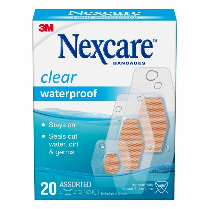 Nexcare Waterproof Bandages, Clear, Assorted 20 ct