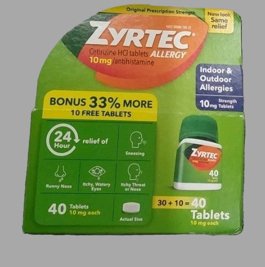Zyrtec 24 Hour Allergy Relief Tablets - Cetirizine HCl - 40 COUNT - EXP: 05/2027