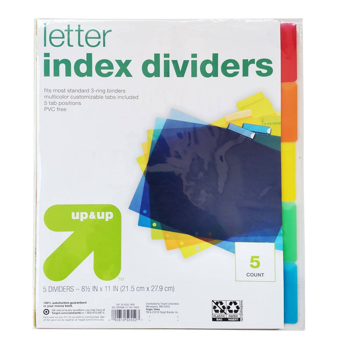 5ct Plastic Letter Index Dividers - up & up™
