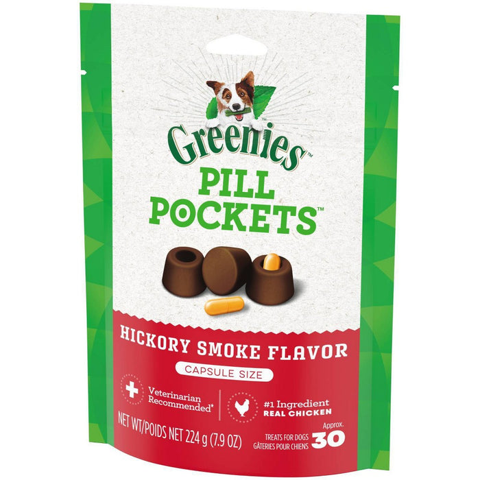 Greenies Capsule Size Pill Pockets Hickory Smoke Flavor Beef Chewy Dog Treats - 30ct/7.9oz