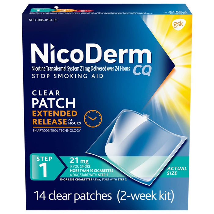 NicoDerm CQ Stop Smoking Aid Clear Patches Step 1 - 14ct - EXP. 05/2026