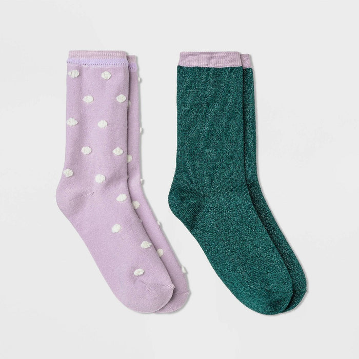 Girls' 2pk Polka Dot Soft Shimmer Crew Socks - Cat & Jack™ Purple/Green M