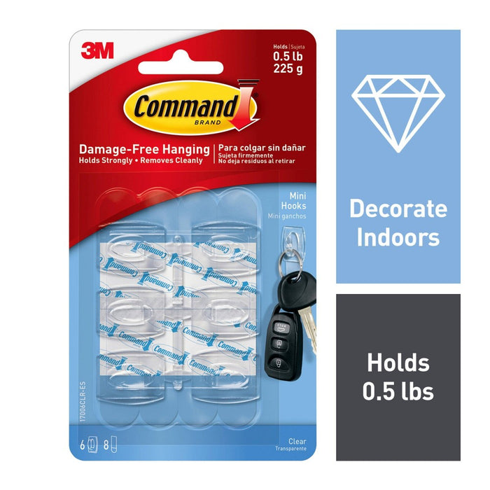 Command 6 Hooks 8 Strips Mini Clear Decorative Hooks