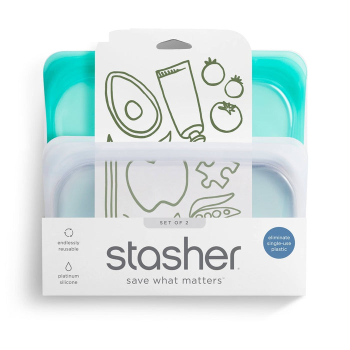 Stasher Reusable Silicone Food Storage Sandwich & Snack Set - Clear/Aqua - 2pk