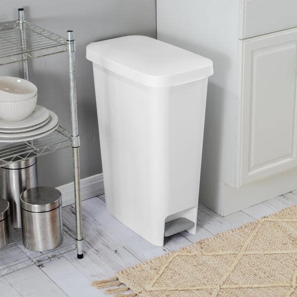 New Sterilite 10588004 11 Gal Slim Step-On Wastebasket White with White Cover (LOCAL PICKUP ONLY)