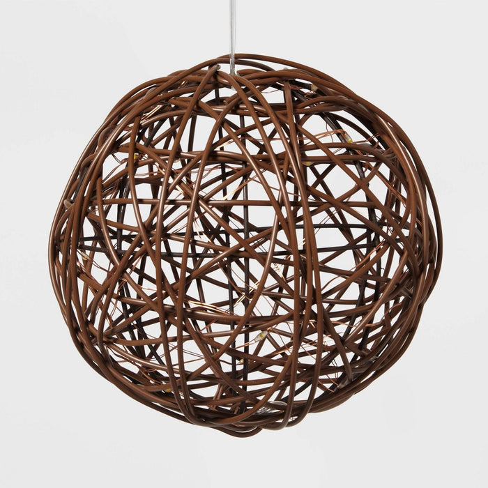 15ct Battery Operated Brown Faux Rattan Sphere Fairy String Lights Warm White with Brown Wire - Wondershop™