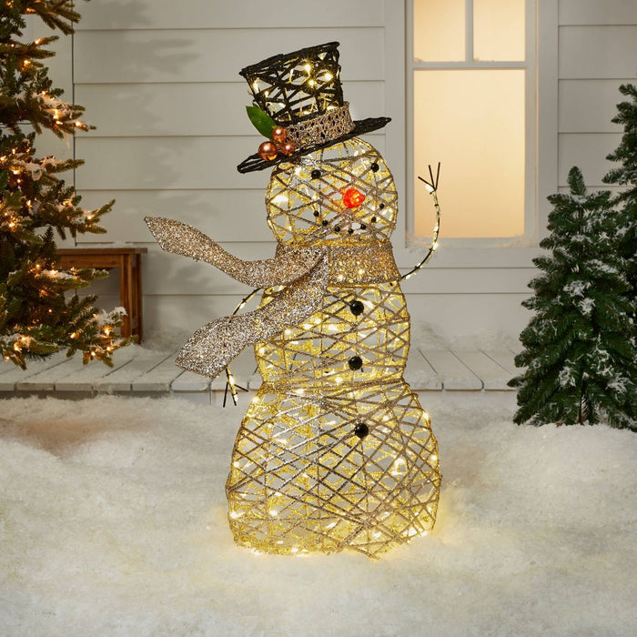 42" Faux Rattan Snowman Novelty Sculpture Light - Wondershop™