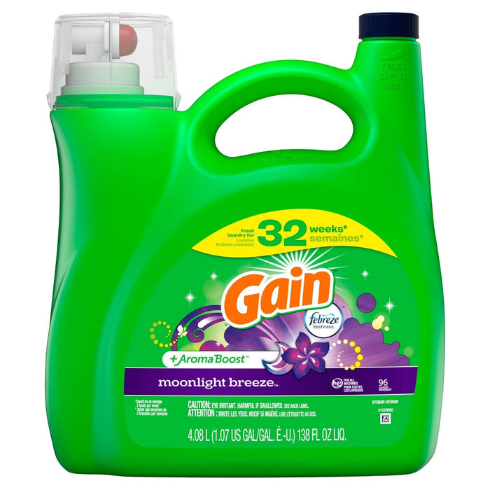 Gain + Aroma Boost Moonlight Breeze Scent HE Compatible Liquid Laundry Detergent - 138 fl oz