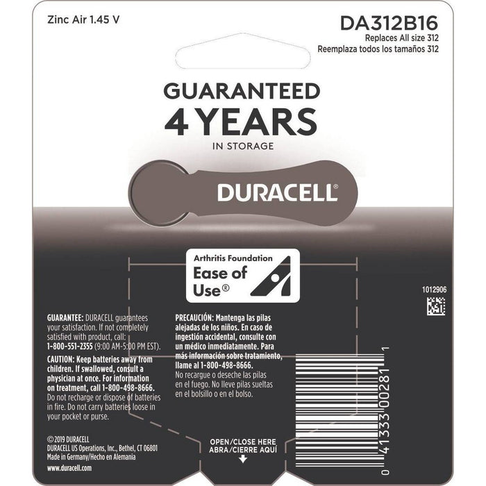 Duracell Size 312 Hearing Aid Batteries - 16 Pack - Easy-Fit Tab *NEW*