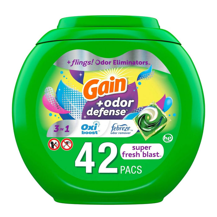 Gain Flings Super Fresh 3-in-1 with Febreze and Oxi Odor Defense Liquid Laundry Detergent Pacs - 31oz/42ct