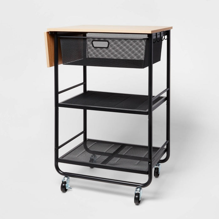 Metal Storage Cart with Mesh Drawer and Wood Top Black - Brightroom™ (LOCAL PICKUP ONLY)