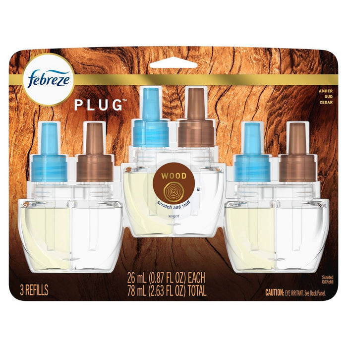 Febreze Plug Refill with Fade Defy Technology Air Freshener - Wood - 2.63 fl oz/3ct