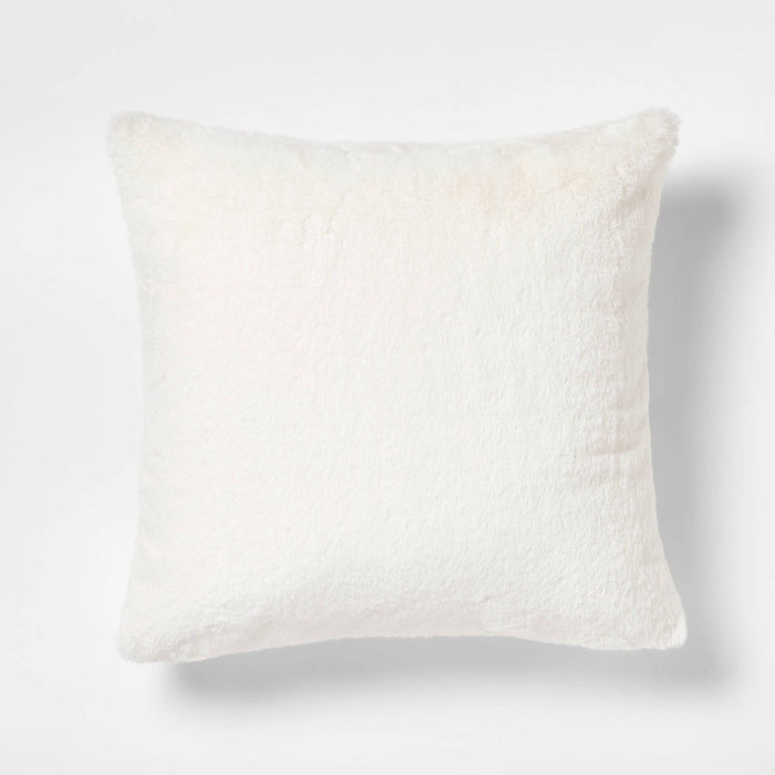 Faux Rabbit Fur Square Christmas Throw Pillow Cream - Threshold™