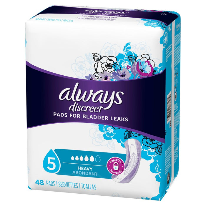 Always Discreet Incontinence Pads for Women - Heavy Absorbency - 48ct