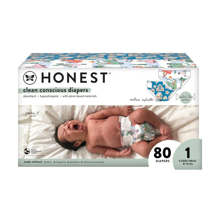 The Honest Company Clean Conscious Disposable Diapers Oh Gingersnap! & Four Woof Drive - Size 1 - 80ct