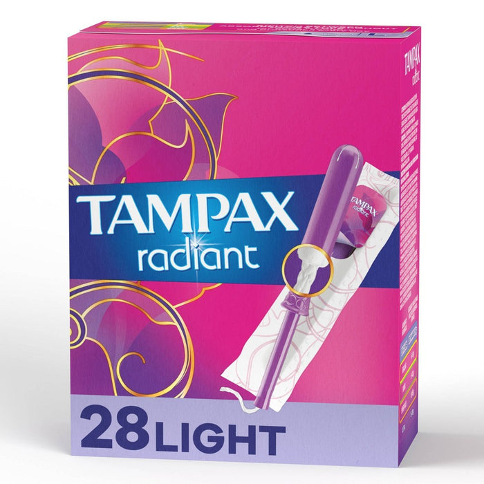Tampax Radiant Light Absorbency Tampons Plastic Applicator and LeakGuard Braid - Unscented - 28ct