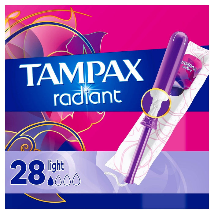 Tampax Radiant Light Absorbency Tampons Plastic Applicator and LeakGuard Braid - Unscented - 28ct