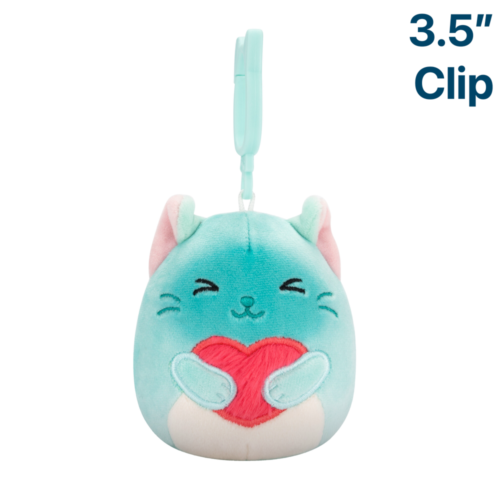 Squishmallows 3.5" Sigrid Teal Siamese Cat Holding Fuzzy Heart Plush