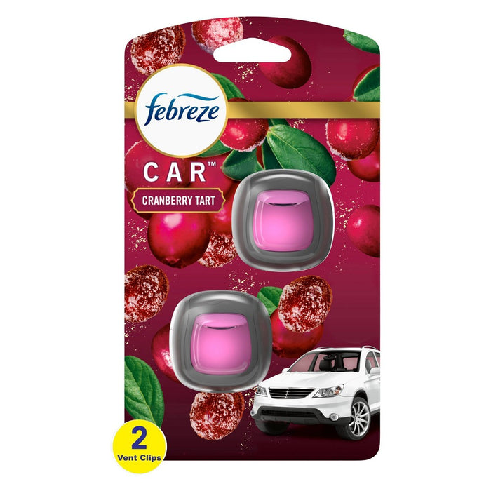 Febreze Car Air Freshener Vent Clip Cranberry Tart Scent 2ct/0.13 fl oz