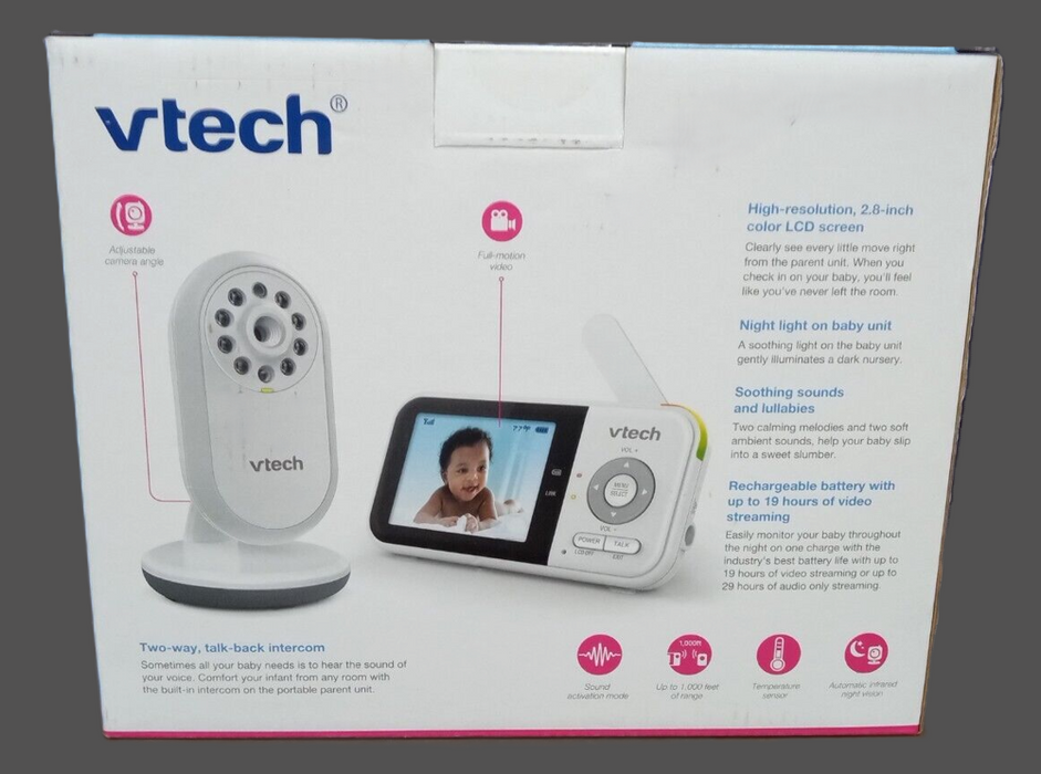 VTech 2.8" Digital Video Baby Monitor with Night Light, White-VM3258