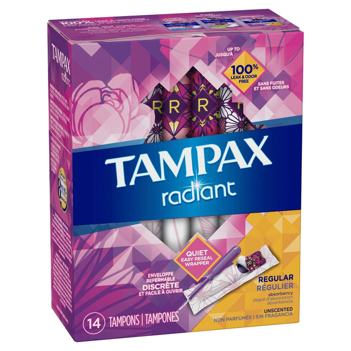 Tampax Radiant Regular Absorbency Unscented Plastic Tampons - 14ct