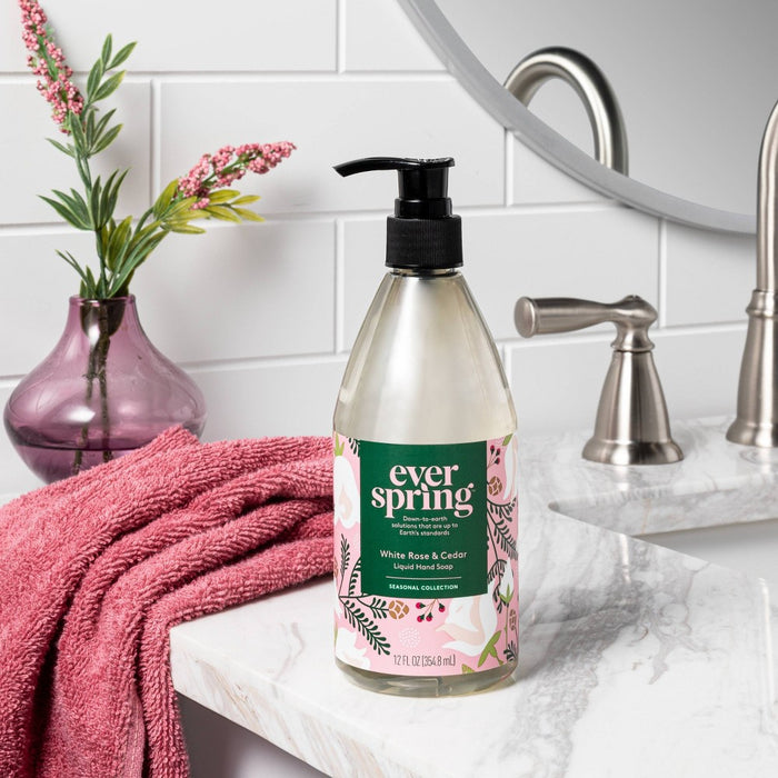 White Rose & Cedar Liquid Hand Soap - 12 fl oz - Clear - Everspring™