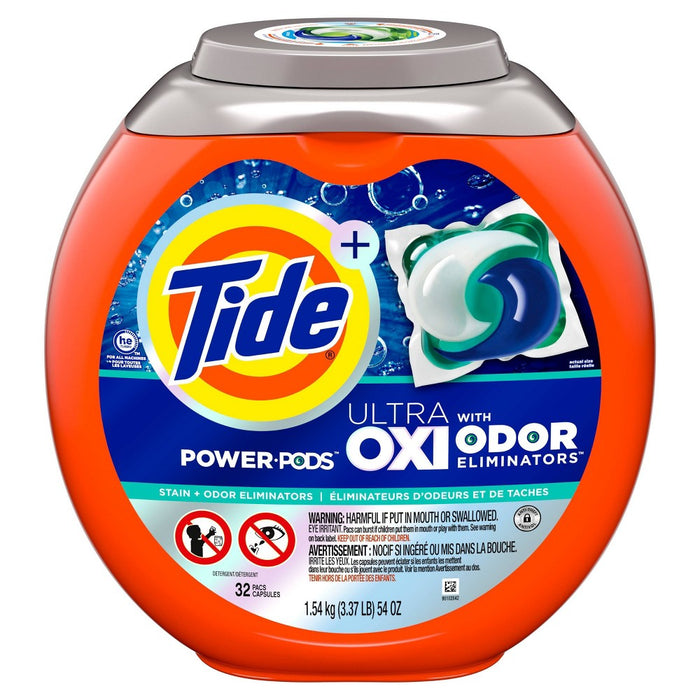 Tide Ultra OXI Power Pods with Odor Eliminators for Visible and Invisible Dirt Laundry Detergent Pacs - 61oz/32ct