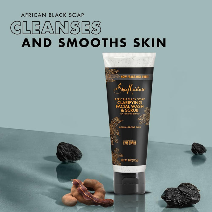 SheaMoisture African Black Soap Clarifying Facial Wash & Scrub - 4oz *NEW*