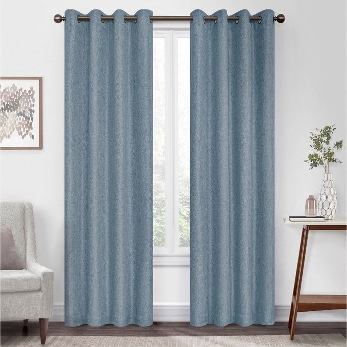 63"x50" Kira Herringbone Absolute Zero Blackout Window Panel Blue - Eclipse