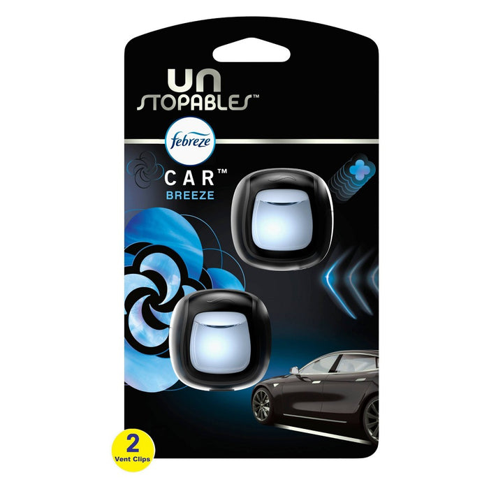 Febreze Unstopables Car Odor-Fighting Car Freshener Vent Clip Breeze Scent - 2ct/0.14 fl oz