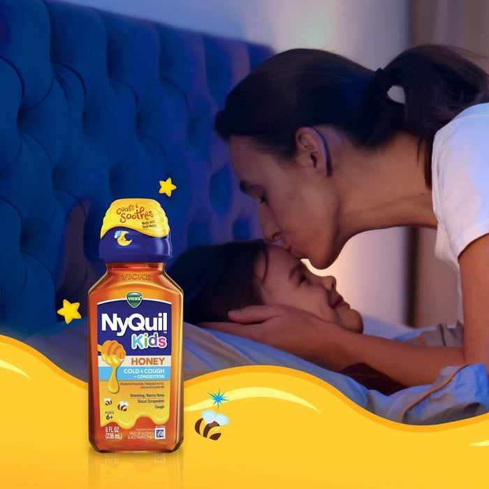 Vicks DayQuil and NyQuil Kids' Cold and Cough + Mucus Relief with Real Honey Flavor - 16 fl oz-