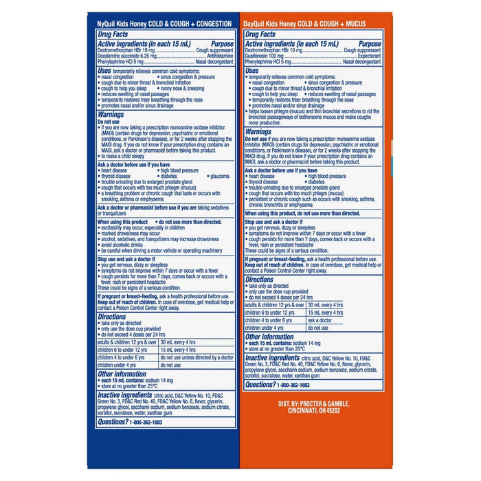 Vicks DayQuil and NyQuil Kids' Cold and Cough + Mucus Relief with Real Honey Flavor - 16 fl oz-