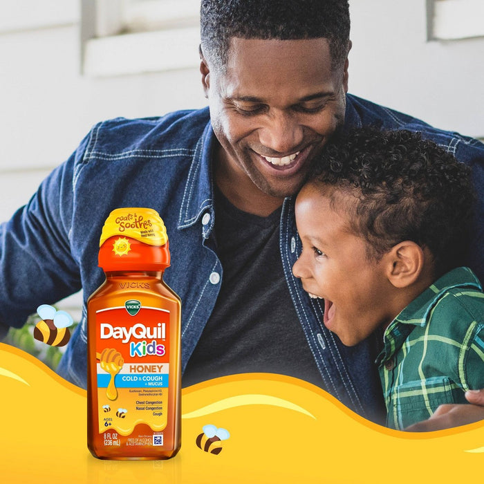 Vicks DayQuil and NyQuil Kids' Cold and Cough + Mucus Relief with Real Honey Flavor - 16 fl oz-