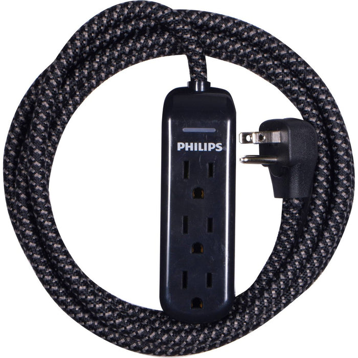 Philips 8' 3-Outlet Grounded Extension Cord - Black *NEW & SEALED*