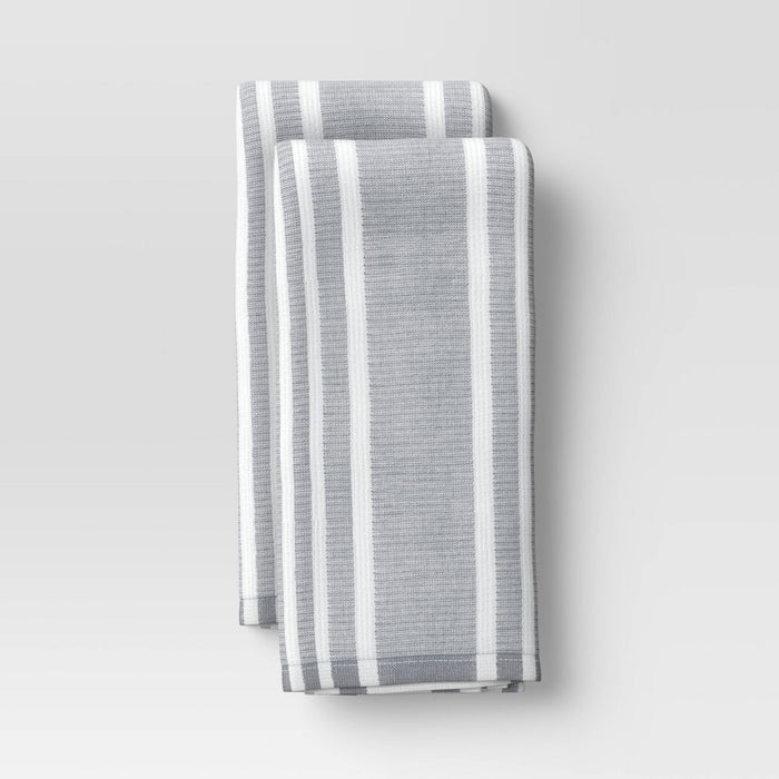 2pk Cotton Striped Terry Kitchen Towels Gray - Threshold™
